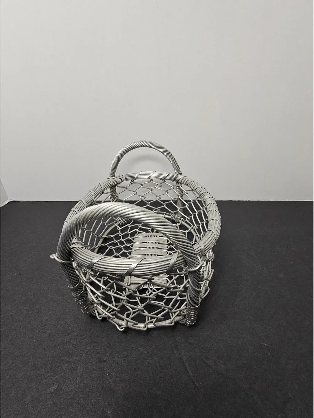 IHI Woven Wire Mesh Basket with Handles Silver Made in India